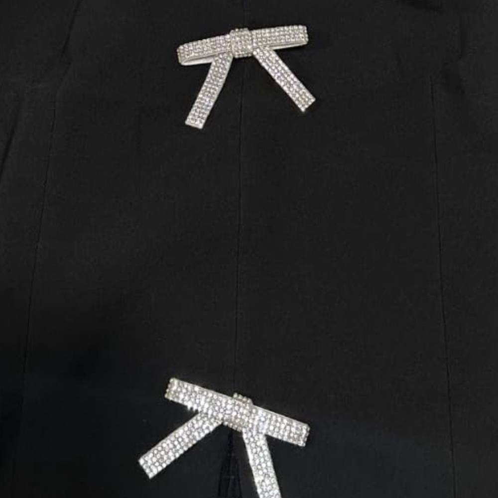 NWOT Black Halter Top Rhinestone Bow Detail Keyhole Going Out Top Size [S/M/L] - Picture 8 of 9
